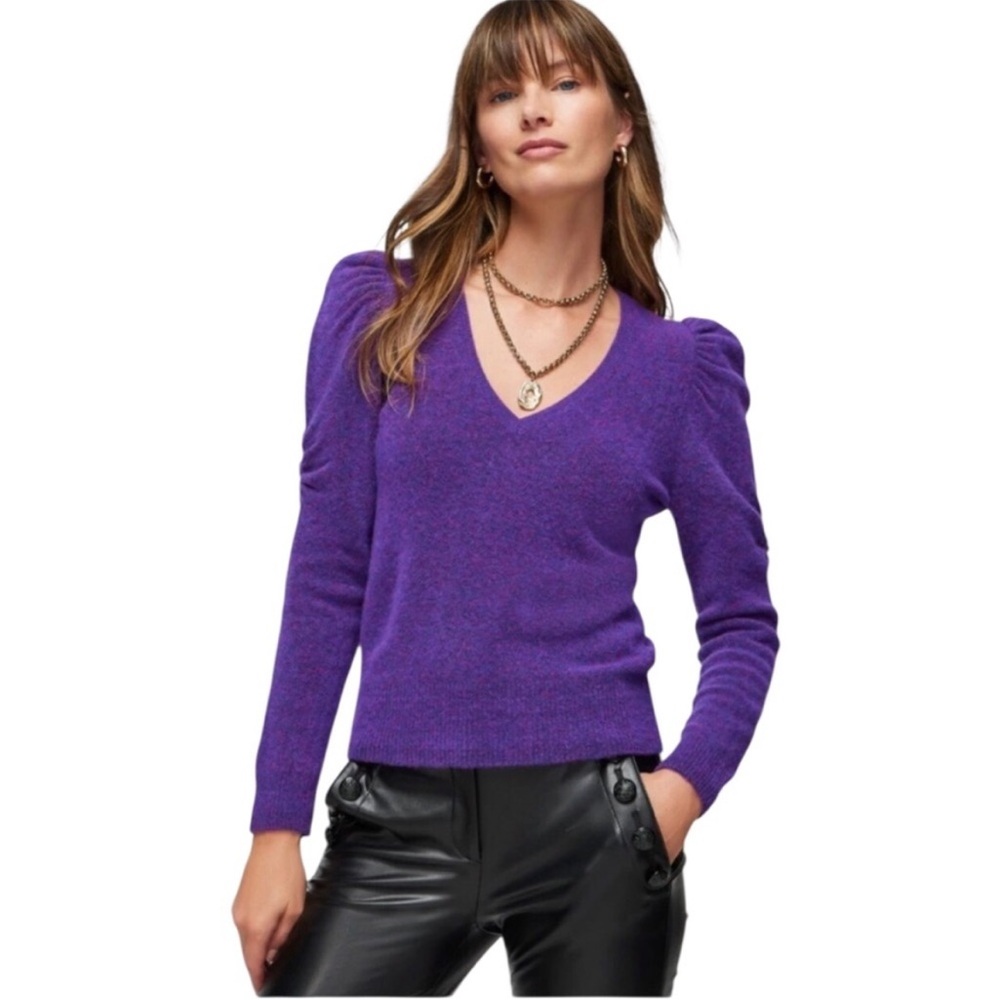NWT WHBM Puff Sleeve V-Neck Pullover Heather Virtual Violet Women's XL Sweater